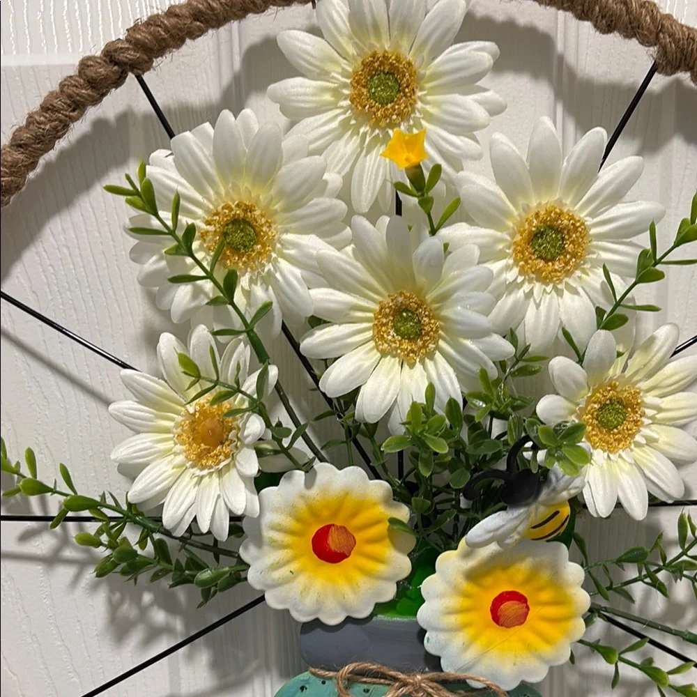 Hand Crafted Daisy Wreath with Black and Yellow Accents